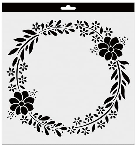 Aladine Schablone Blumenkranz 30 x 30 cm zur Dekoration aller Oberflächen – Filzstifte, Malerei, Airbrush – Blumenkranz – 81228
