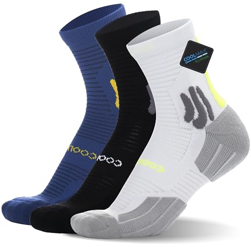 BRISIRA Coolmax Bamboo Viscose Compression Running Socks Quarter Crew Athletic Cushioned Breathable Anti Blister&Sweat&Odor