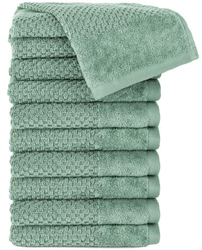 Pure Label 10-TLG. Gästehandtücher 30x50 cm mit Aufhängeschlaufe aus 100% Baumwolle, saugstark, weich und Oeko-TEX Zertifiziert - 10 Gästehandtücher Grün - Salbeigrün, 30x50 cm