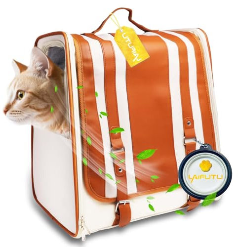 LaifuTu Katzenrucksack Bis 8-14kg, mit Reisenapf, Katzen Rucksack Tragbare und Faltbare, Rucksack Katze mit Belüftetem Design, Hunderucksack, Katzen Transportboxen für Reisen, Wandern