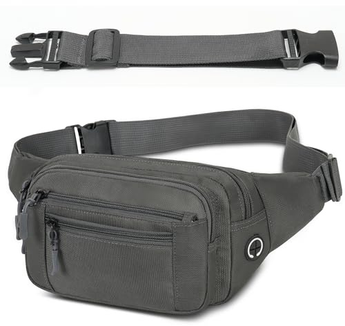 Midjeväska för Män och Kvinnor Stad Unisex Bananväskor med 30 cm Förlängt Bälte och 6 Fickor med Dragkedja, Mörkgrå, Taille Unique