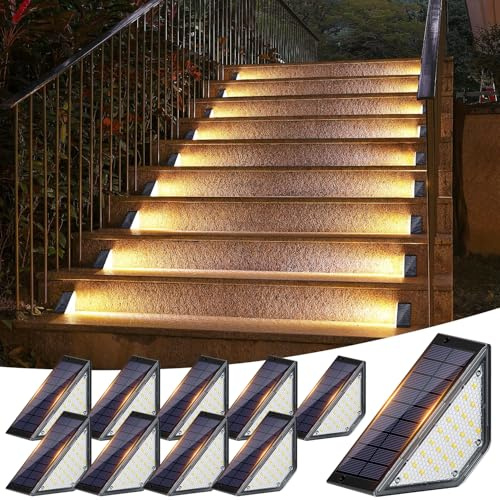 Shuniu Solarlampen für Außen Garten, LED Gartenlampen für Innenhöfe Dekoration, Terrasse, Zaun, Pathway, Stufen und Treppen, LED Wegeleuchten IP65 Wasserdicht Outdoor Balkon Boden, 10 Stück