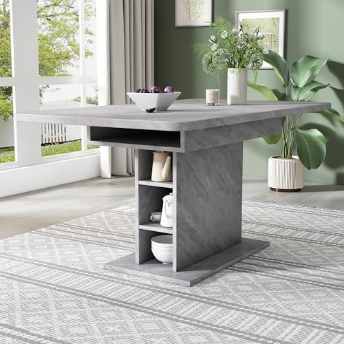 Merax Esstisch Holz 110/130L x 70B x 75H cm, Ausziehbar Esszimmertische mit Stauraum, Rechteckiger Küchentisch für Wohnzimmer und Esszimmer, Grau