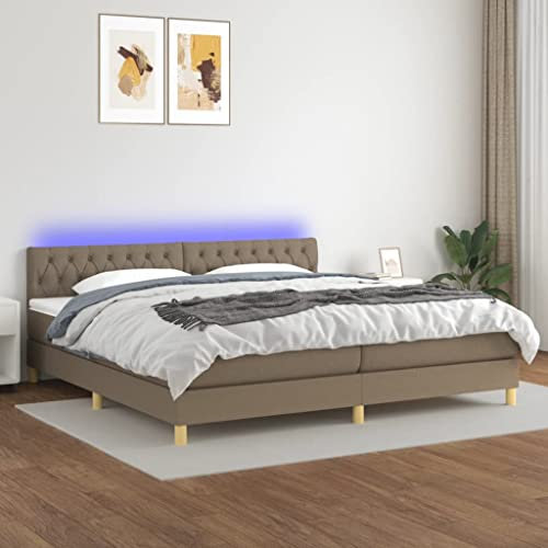 Brokky Boxspringbett mit Matratze & LED Bett Mit Bettkasten Bett Boxspringbett Betten Boxspringbett Mit Matratze Taupe 200x200 cm Stoff - 3133985
