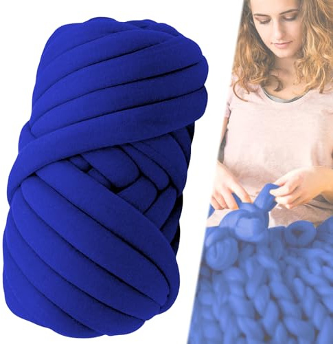 WANDGU Gomitolo di lana spessa per tricot a mano, 500 g: spesso - Filo per tricot a mano - Per uncinetto, borse, coperte, cestini, nidi per animali domestici, fai-da-te (blu)