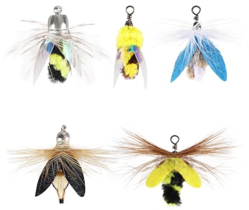DONGKER Varita de juguete para gatos, repuesto de 3/4/5 piezas de juguete de plumas para gatos con campanas para gatos, caña de pescar (no incluye cañas)