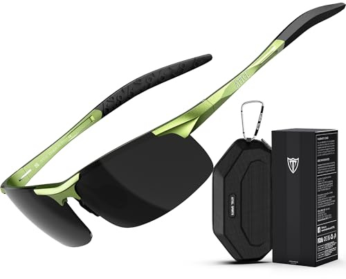 ATTCL Occhiali da sole Uomo Polarizzati Per Sport: Protezione UV Leggero Wrap-Around AL-MG Telaio Riflettente Guida Auto Pesca Golf, 2026-verde Montatura/Lente Grigio (non A Specchio), M