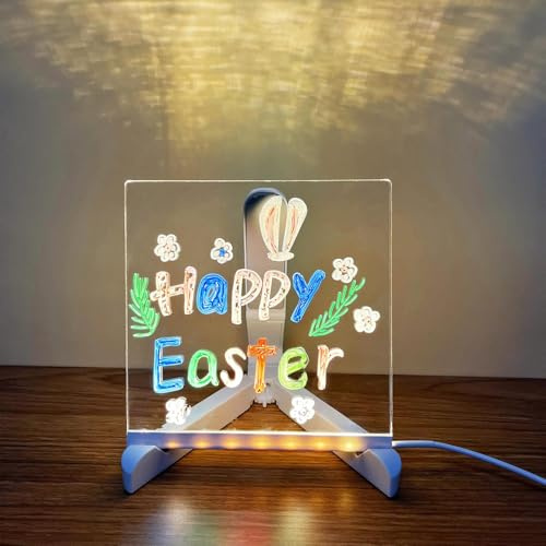 Tableau à message LED rechargeable en acrylique effaçable à sec avec 7 stylos de couleur et support, tablette lumineuse LED portable pour le traçage, tableau à dessin LED pour enfants, tableau