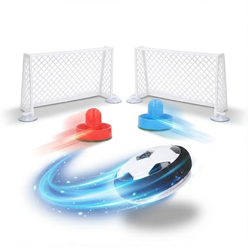 Silvergear® Air Tischfußball Spielset | Mini Tischkicker mit Air Hockey Puck | Spielzeug für Kinder mit Toren und Paddles | Tragbares Spiel für Drinnen | Maße 9 cm Puck 7,5 × 7,5 × 6 cm Schläger | Far
