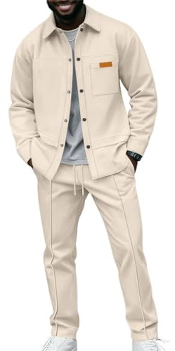 Oanviso Survêtement Homme 2 Pièces Ensemble Pull Cardigan Veste et Pantalon Jogging Combinaison Mode Tenue de Sport Manteau Pantalons A Kaki XXL