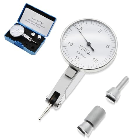 AMTAST 0.0005 Dial Indicator Brass Test Indicator with 7 Jewels Bearings Accuracy 0.0004 Big Face Imperial Dial Indicator for Machinist Engineer Inspection Measurement (Model 201-0066)