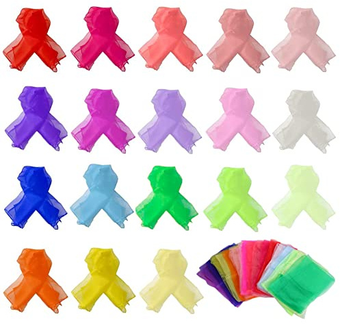18 Pcs Sensory Scarves, Multi-Colour Dance Juggling Scarf Baby Sensory Toys Silk Square Movement Rhythm Band Scarves Props for Children Baby Adult Performance