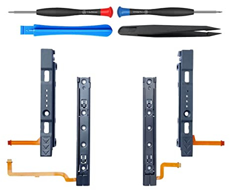 ElecGear Slide Rail Replacement for Nintendo Switch and Joy Con Controller, Left and Right Metal Track for Console and Plastic Slider Bar for Joy-con with Flex Cable Connector Repair Part Assembly