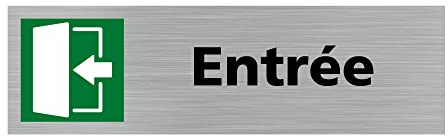 Signalétique.biz France - Plaque de porte ENTREE A GAUCHE (Q0293) - 170 X 50 mm - Plaque aluminium brossé de 2mm