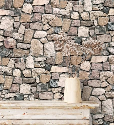 GAULAN 453840 - Papel pintado efecto textura de muro de piedra natural rústico con textura para pared salón dormitorio pasillo comedor - Rollo de 10 m x 0,53 m