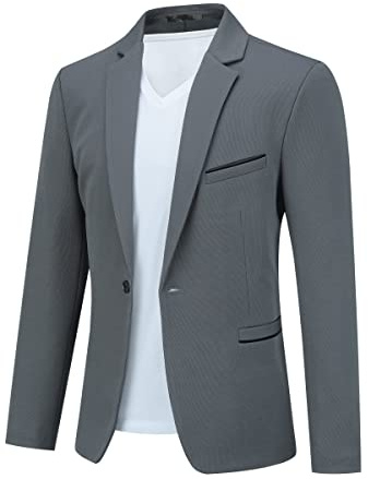 Allthemen Herrkavaj Sportlig Stretch Blazer Slim Fit Affärsjacka, GRÅ, L