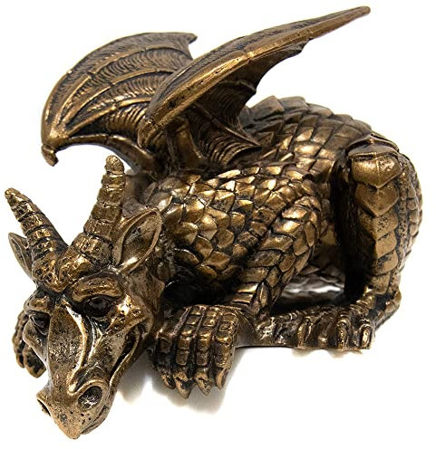 THORNE ANTIQUES AND COLLECTABLES Watching Dragon Figure Sculpture Handmade Resin Cast Finished in Antique Bronze Effect Shelf Ornament