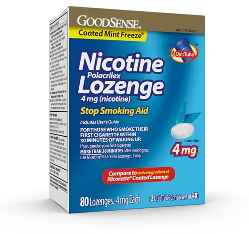 Good Sense Coated Ice Mint Nicotine Polacrilex Lozenges, 4 mg, Stop Smoking Aid, 80 Count