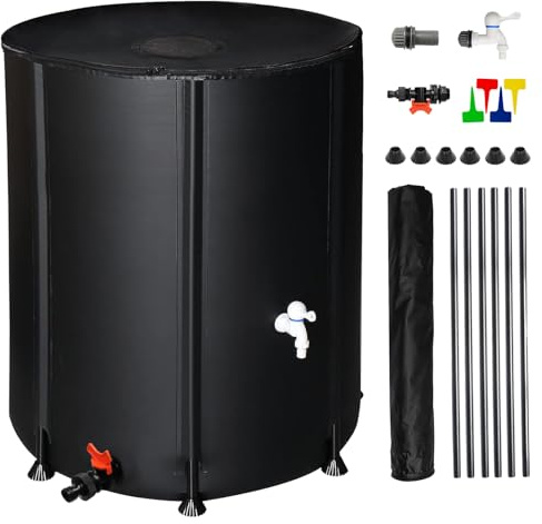 132 Gallon Collapsible Rain Barrel, Portable Rainwater Collection System, Water Storage Tank, Rain Catcher Barrel with Two Spigots and Overflow Kit, Rain Water Barrel Collector for Garden, Black