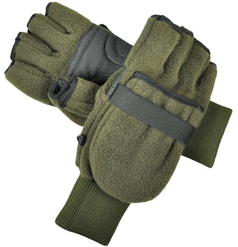 K&S Wildkameras Fleece Handschuhe Thinsulate Isolierung Schießhandschuhe Jagd Outdoor Fotografen Winter Jagdhandschuhe Herren Oliv Grün (XL)