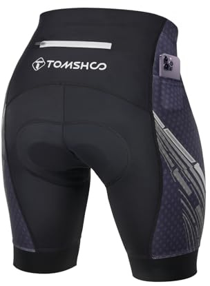 TOMSHOO Cyclisme Shorts de Bike, 4D Rembourré Vélo Équitation Route Biker Pantalon avec Poches Poches, Fermeture éclair, Revêtement Réfléchissant, Jambe Antidérapante, Short de Padding de Vélo, Taille