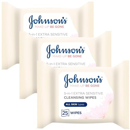 Johnson's Makeup Be Gone Extra-Sensitive Wipes, Pack of 75 (Packing May Vary)