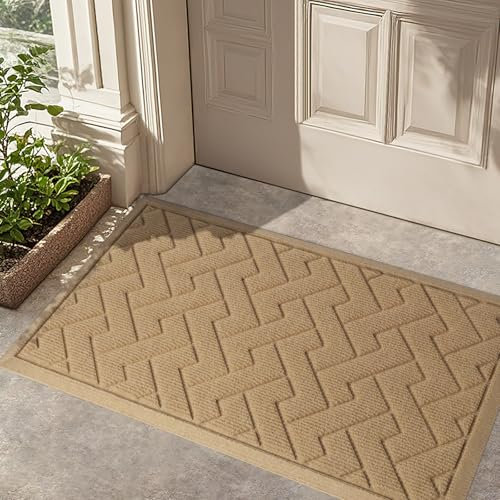 LEKEEPGO Felpudo Entrada Casa, Alfombra Entrada Casa Absorbente, Alfombra Exterior para Puerta Atrapapolvo a la Suciedad, Alfombrilla Antideslizante de la casa, 43 x 75 cm, Beige