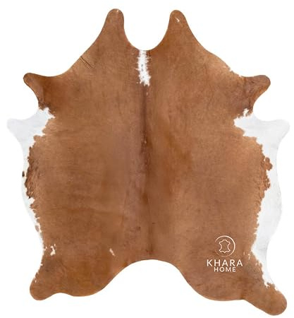 Khara Home Alfombra de piel de vaca 100 % auténtica de alta calidad (5-7 pies) seleccionada a mano, alfombra de área de piel marrón natural, acogedora, única y duradera, de Argentina