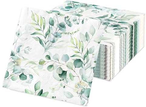 Green Vintage Eucalyptus Paper Napkins - 60 Piece Soft and Comfortable for Wedding, Party and Garden
