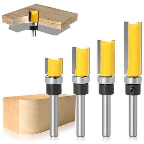 4 frese a filo, fusto da 8 mm, fresa a filo con cuscinetto a sfera sostituibile, fresa superiore Flush Trim Router Bit