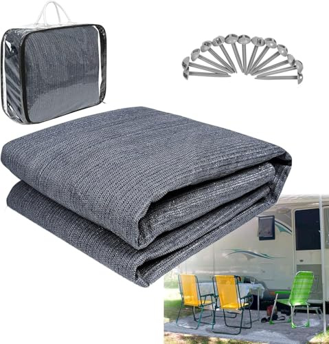 VA-Cerulean Vorzeltteppich 200x200cm Outdoor Teppich Campingteppich HDPE Zeltteppich Zeltunterlage Vorzeltboden mit Heringe,Tragetasche, Für Camping,Picknick, Grau Blau