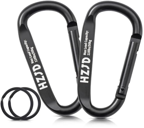 HZJD Karabinerhaken, 50 kg, 7,6 cm, Aluminium, robust, Schwarz, 2 Stück