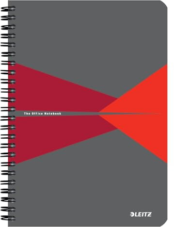 Leitz Office Collegeblock A5 kariert, Notizbuch mit Spiralbindung & Kartoneinband, 360 Grad Öffnung, 180 Seiten/90 Blatt FSC-zertifiziertes Papier (80 g/m²), für Büro & Schule, Rot, 44581025