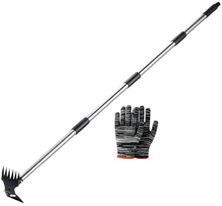 Ronyme Herramienta extractora de malezas, herramienta manual para quitar malezas con mango largo, rastrillo para malezas y de acción para labrar, 4 Sección