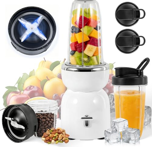 Portable Blender Smoothie Maker 500W, Juicer 25000 RPM Extractor Blend Smoothie, Frozen Fruit, Nuts & Ice, with 2x 500ml ToGo Cups, 300ml Grinder & 2 Carrying Handles, Ideal for Health Lover