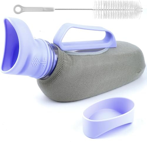 WOOLUCK® Urinella für frauen, 1200 ml auslaufsichere Urinflasche mit Strickhülle und Reinigungsbürste