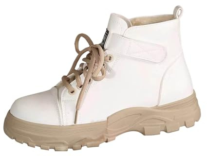 Botas de senderismo de invierno de terciopelo de ajuste ancho, suela de lengüeta, fácil de poner en el campo, pasear al perro, Chelsea para mujer, cómoda plantilla acolchada, White, 37.5 EU