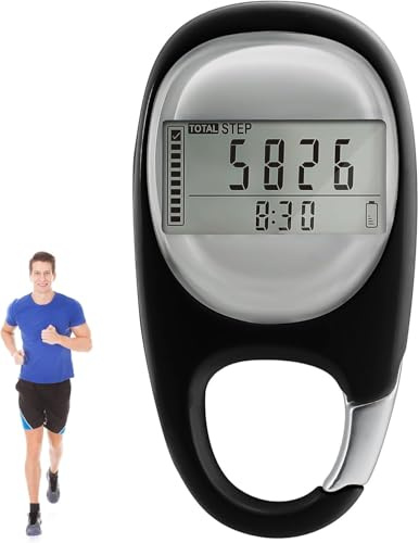 Contapassi 3D clip con grande display – contapassi senza app e telefono cellulare per camminare, corsa, sport, ideale per anziani, bambini, uomini e donne