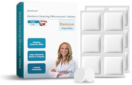 Tabletas Limpiadoras Dentadura 12PCS, Limpieza Rápida Y Fácil De Usar