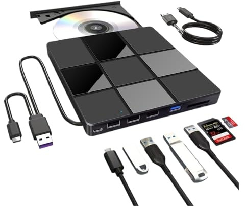 MOOILKO USB3.0 Tipo-C 7 en 1 Unidad óptica portátil Externa UHD 4K BLU-Ray BD DVD Burner Archivado y Copia de Seguridad de Datos(BLU-Ray Player)