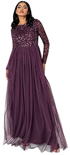 Maya Deluxe Maya Abito Lungo A Maniche Lunghe da Donna Vestito per Damigella d’Onore, Bacca, 48