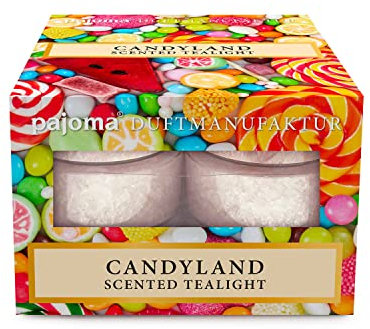 pajoma® Teelichter Duftkerzen, in Polycarbonat Hülle oder im Glas, duftintensiv (Candy Land, Teelichte)
