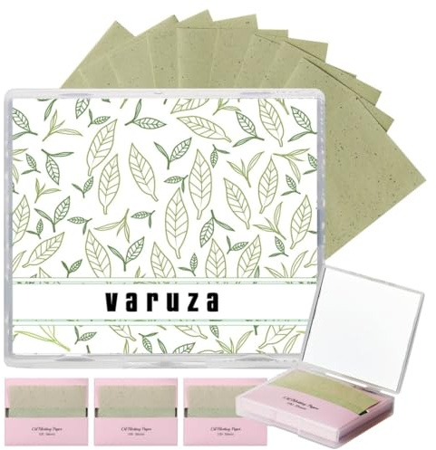 [400 Counts + Mirror Case] Green Tea Natural Oil Blotting Sheets for Face with Mirror Case and Refills
