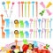 Vicloon Plastic Animal Fruit Fork, 68pcs Mini Cartoon Food Toothpick for Kids, Plastic Cartoon Food Toothpick Children Mini Food Fruit Fork, Animal Food Fruit Picks Forks for Lunch Box Accessories