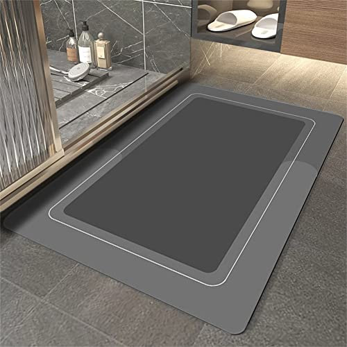 Badematte Rutschfester Badezimmerteppich Absorbierende Badteppich, 60x100cm Badezimmer Teppich, Schnell Trocknend Fussmatte, Bath Mats, Bodenmatte Saugfähig Badvorleger, Fußmatte Dusche Graues Quadrat