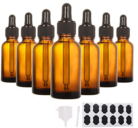 YBCPACK 24 stycken pipettflaskor 50 ml med glaspipett, droppflaska med 24 etiketter, 1 penna och 4 trattar, brun glasflaska för kemikalier, eteriska oljor – dropper flaska