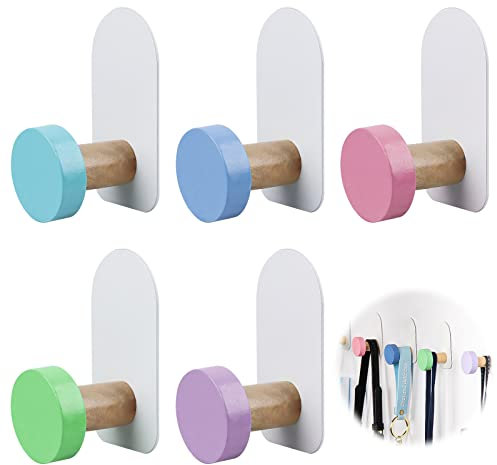 Encuryna 5 Stück Bunte Wandhaken, Handtuchhaken Wandhaken, Selbstklebende Haken, Handtuchhalter ohne Bohren, Wandhaken Garderobenhaken für Badezimmer Schlafzimmer Küche Wohnzimmer Kinder Kleiderhaken
