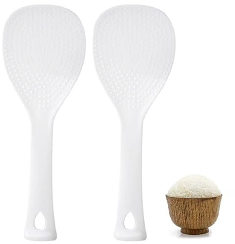 MEIYAXINWIN 2 Stück Reislöffel Kunststoff, Vertikaler Reislöffel 7x19.7cm Reis Kochlöffel Aufrechter Reiskocher Löffel mit Aufhängeloch Reis Kocher Kochlöffel für Reis Reiskocher Kartoffelpüree