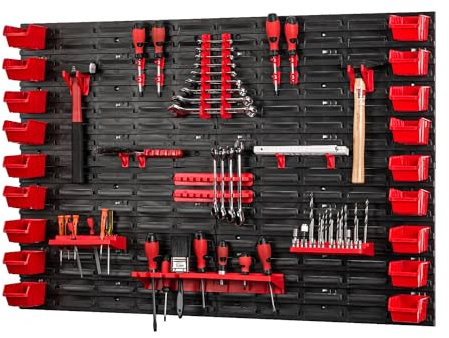 PAFEN Tool Wall with Stacking Boxes - 1152 x 780 mm - Storage System for Garage Workshop Tool Holders with Perforated Wall Storage Rack Garage Organiser Set 43 Pieces