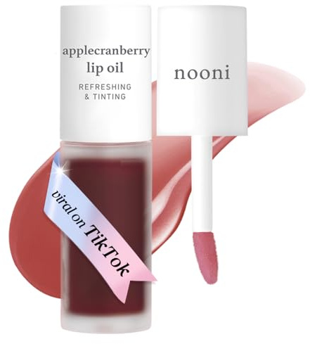 NOONI Korean Vegan Lip Oil - Applecranberry | Lip Stain, Gift, Long-Lasting, Moisturising, Plumping, Revitalising for Dry Lips, Waterproof, No Peel Off, 0.12 Fl Oz